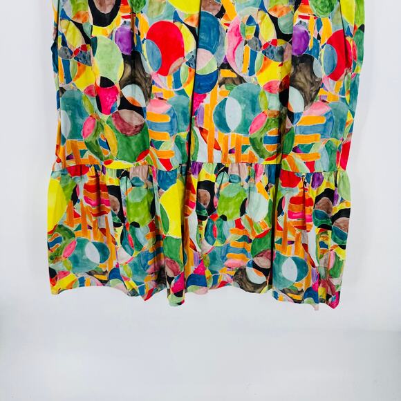 TCEC Vibrant Abstract A-Line Cotton Dress Colorful Tiered Mini Ruffle Size L - Picture 5 of 9